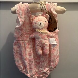 Organic Pink Floral Diaper Cover with Bear Toy